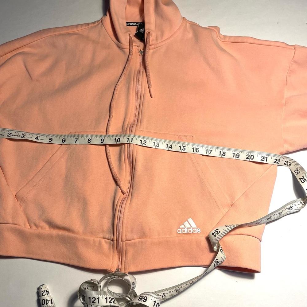 Adidas over sized, cropped, zipper, hooded sweatshirt. Medium - Picture 11 of 13